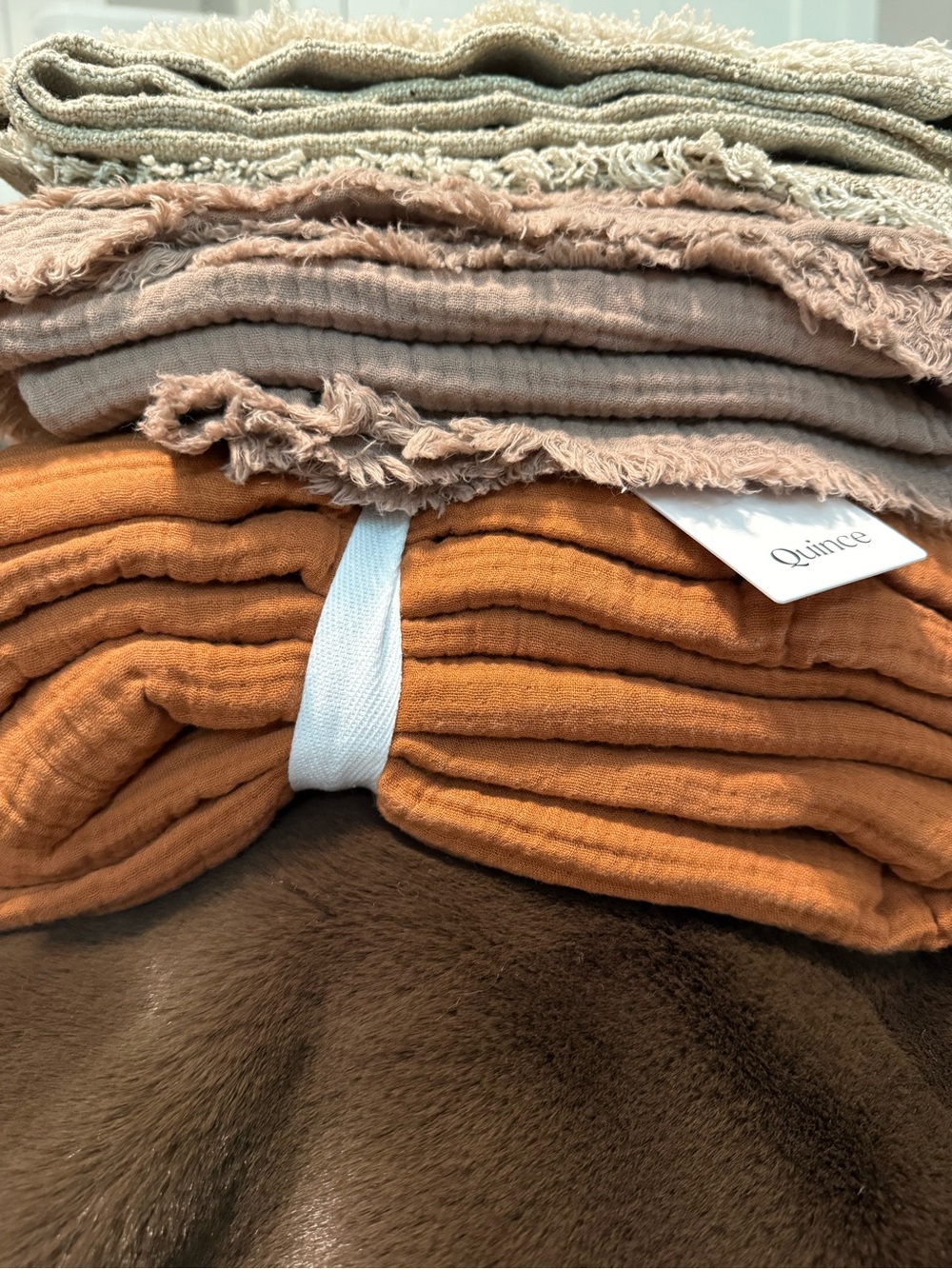 Quince Organic Cotton Gauze Blanket in Terracotta, Queen - Picture 5 of 5